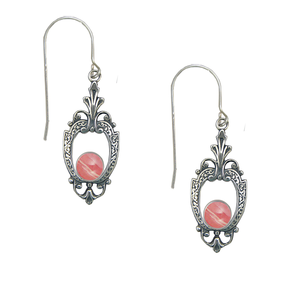Sterling Silver Victorian Rhodocrosite Drop Dangle Earrings